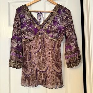 Y2K Purple Mesh Fairy Bell Sleeve Shirt